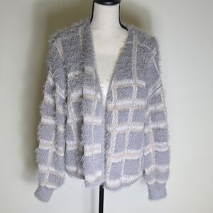 Love Ever After Cozy Gray Plaid Women's Carsigan Sweater  #199